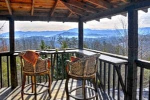 mountain view from deck of smoky mountain cabin rental