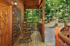 2 bedroom cabin porch with rocking chairs