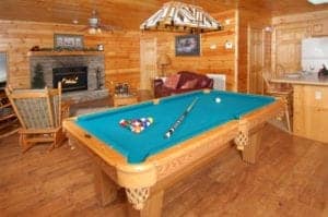 pool table in one of the 1 bedroom rental cabins near pigeon forge tn