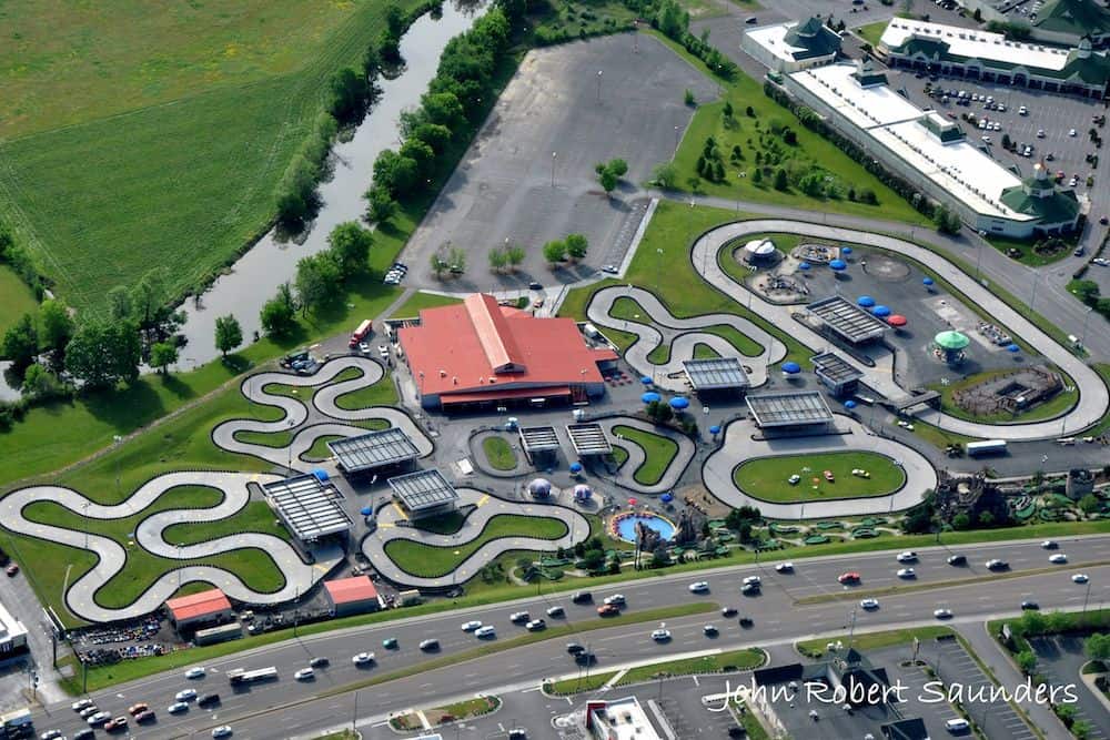 Aerial shot of NASCAR SpeedPark in Sevierville