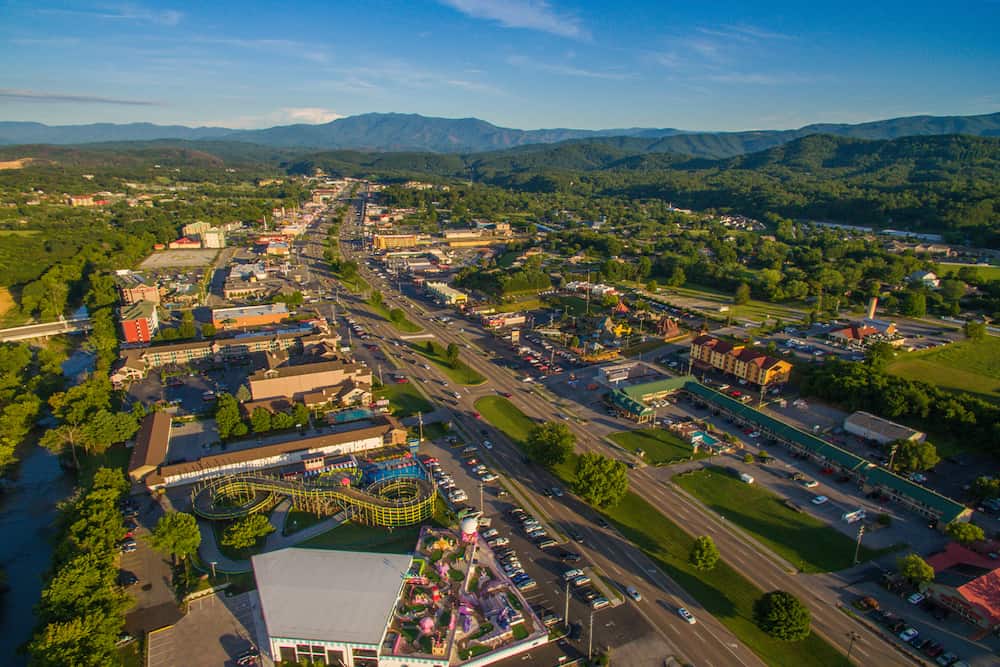 Aerial view of Pigeon Forge TN